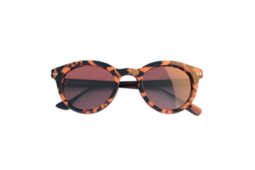 Stylish round tortoiseshell glasses with a unique design. placed on a clean white surface. emphasizing modern eyewear fashion and suitable for promotional photography