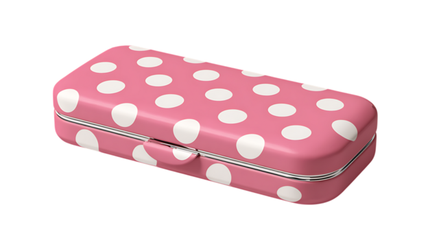 Pink clutch with white polka dots isolated on transparent background