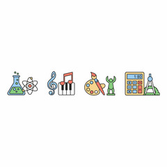 Icons representing science music art and mathematics education.