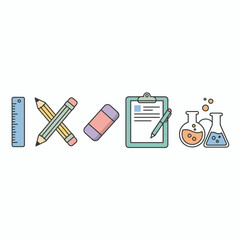 School Supplies and Science Equipment Illustration for Education.