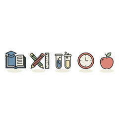 School Supplies Icons A Colorful Collection for Education and Learning.