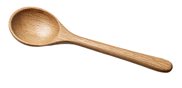 A simple wooden spoon with a smooth bowl and handle