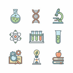 Science and Education Icons A Colorful Collection of Scientific Symbols.