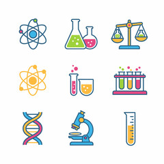Science and Laboratory Equipment Icons A Colorful Vector Illustration.
