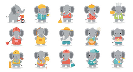 Adorable Cartoon Elephants Collection Diverse Activities, Cute Illustrations, Vector Characters