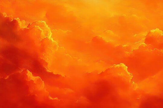 luminous orange and golden clouds filling the sky, a warm glowing cloudscape evoking awe and calm