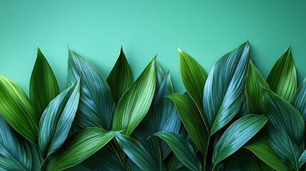Flat Lay of Pandan Leaves Arranged on Pastel Green Background
