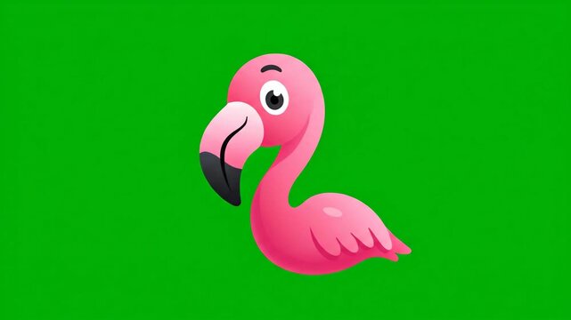 Pink Flamingo Standing on Green Background