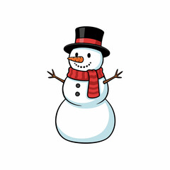 vector illustration of a snowman wearing a scarf and hat on a white background