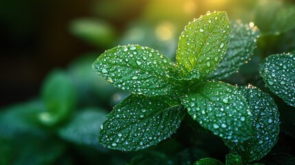 Fresh Green Leaf Covered with Dew Drops
