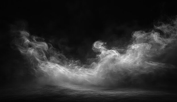 swirling white smoke and mist rising over a dark textured surface creating an ethereal, mysterious atmosphere