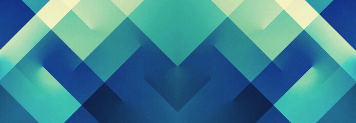 Abstract geometric background with layered translucent shapes and soft grain texture. Cool teal, aqua, and deep blue gradients create a retro modern aesthetic suitable for stylish visual projects.