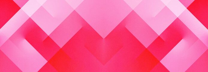 Abstract geometric background with layered translucent shapes and soft grain texture. Bright pink, magenta, and red gradients create a vibrant dynamic composition suitable for modern design projects.