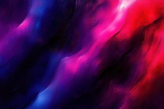 Abstract flowing waves of neon pink, purple, blue and red paint with luminous brush strokes, silky texture and dynamic dreamy energy