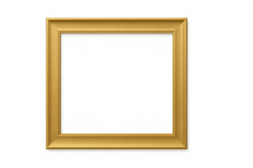 Golden square picture frame with classic design creating a blank copy space, an empty border for art or photos, transparent background