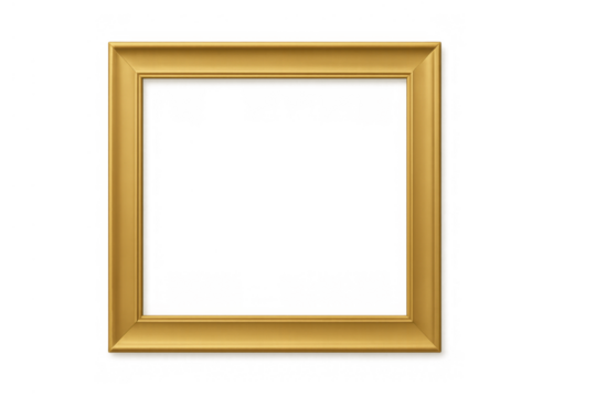 Golden square picture frame with classic design creating a blank copy space, an empty border for art or photos, transparent background