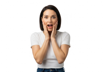 Surprised woman isolated on transparent background