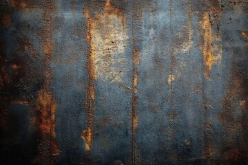 weathered rusted metal panel with peeling blue-gray paint and orange-brown corrosion, textured and gritty, evoking age and decay