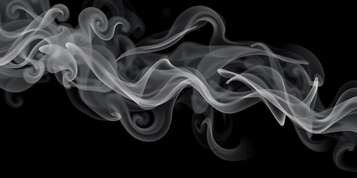 Abstract swirling gray smoke vectors on black background, ideal for design projects,  smoky,  elegant