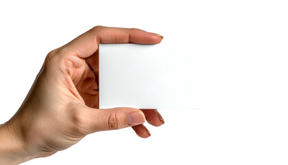 Obraz premium A person's hand, holding a blank white rectangle, isolated on a black background
