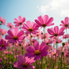 beautiful cosmos flower in field.