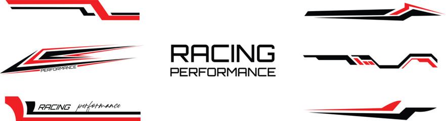 Red and black racing stripes and sport Car decal Elements vector set Illustration.