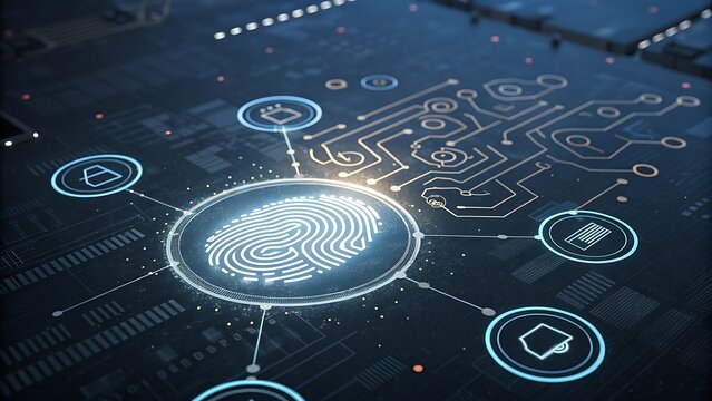 High-tech cybersecurity interface illustrating personal data access and authentication.