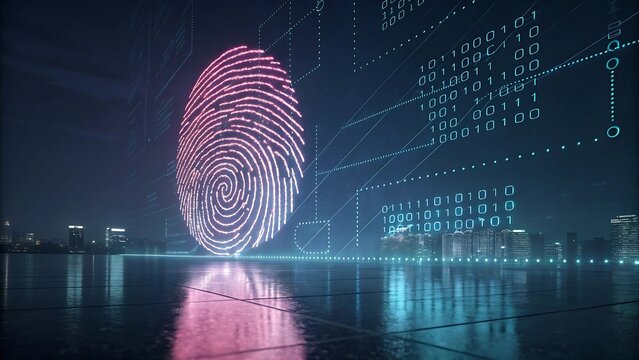 High-tech personal data protection background with 3D scanning visualization