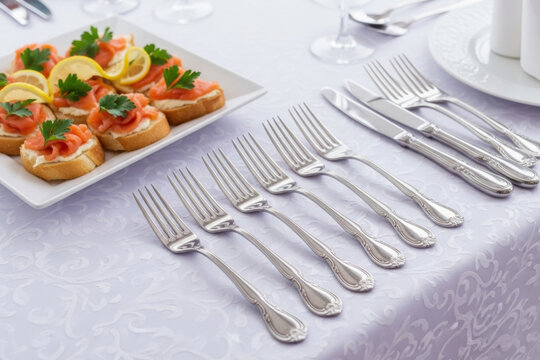 High angle shot of a formally set table