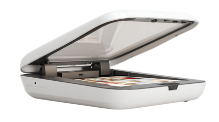 White scanner isolated on transparent background for document and photo digitization