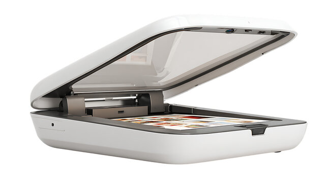 White scanner isolated on transparent background for document and photo digitization