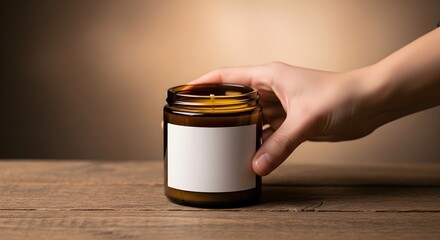 Hand holding a lit scented candle mock up