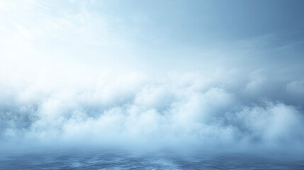 Obraz premium Soft blue sky with fluffy white clouds creating calm and peaceful atmosphere, showing subtle gradient from light to deeper blue tones in background