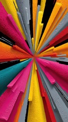 Vibrant Abstract Burst of Colorful Textured Lines Converging at Center