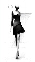 Minimalistic Abstract Fashion Illustration of a Stylish Mannequin in Geometric Dress Design