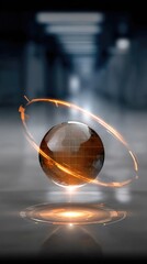 Futuristic Digital Globe with Orange Glows in High-Tech Environment