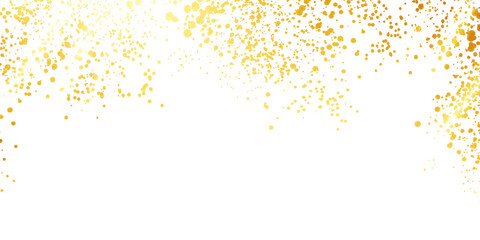 Golden glitter particles, glow border, gold sparkle shimmer isolated on transparent background	