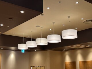 天井の円筒形ペンダントライト