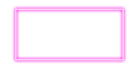 Pink neon rectangle frame with rounded corners glowing light border outline on transparent background