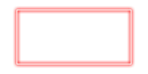 Red neon rectangle frame with rounded corners glowing light border outline on transparent background