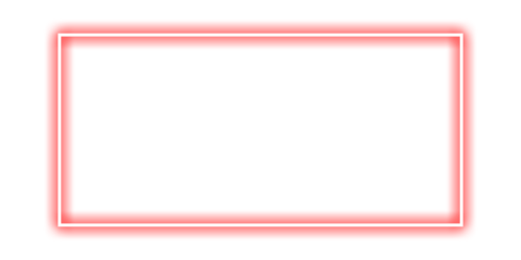 Red neon rectangle frame with rounded corners glowing light border outline on transparent background