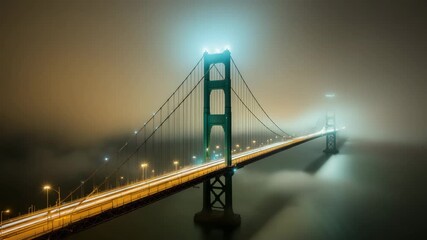 Golden Gate suspension bridge architecture with cable road at night across the San Francisco bay water - Powered by Adobe