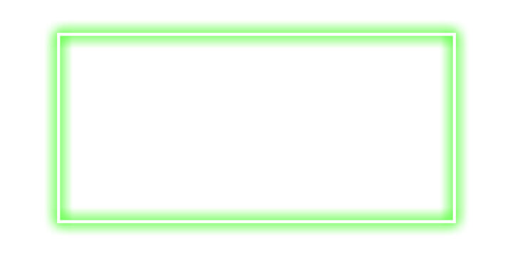 Green neon rectangle frame with rounded corners glowing light border outline on transparent background