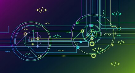 Modern coding background with abstract lines and vibrant colors