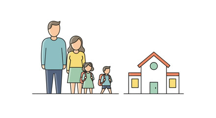 Smiling Family with Children Ready for School Adventures