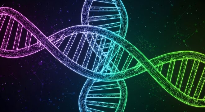 Colorful DNA structure for genetic research and scientific breakthroughs - Powered by Adobe
