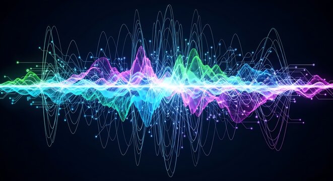 Vibrant sound waves dance with energy, perfect for modern technology themes