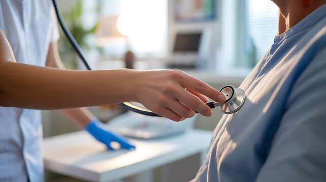 close up of a female doctor holding a stethoscope - Powered by Adobe