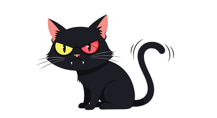 Fototapeta premium Angry black cat with heterochromia showing fangs and an annoyed expression for Halloween isolated on a white background vector.