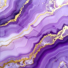 Abstract, organic flowing patterns of purple and gold mimic a geode or gemstone's layers and inclusions